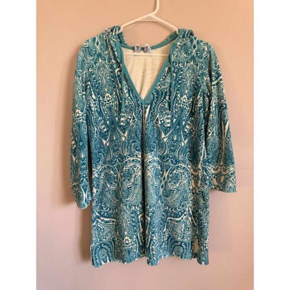 Vintage Juicy Couture Velour Paisley Tribal Tunic Hooded‎ XL Y2K